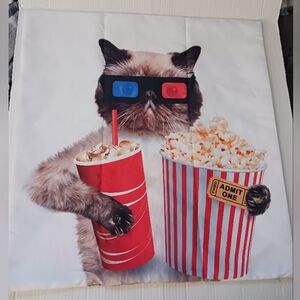 CAT AT 3D MOVIE Pillow COVER Case Zip Close, Large 25×24in. Double Sided New